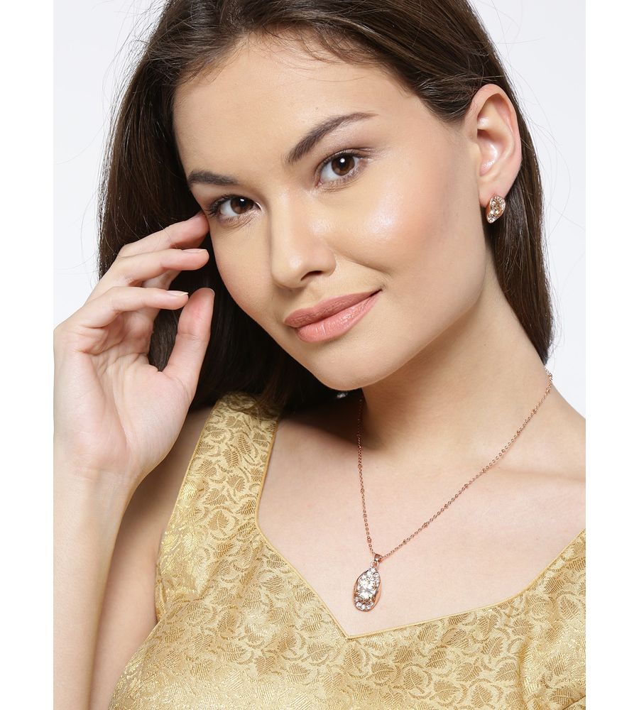 YouBella Rose Gold-Toned Stone-Studded Jewellery Set